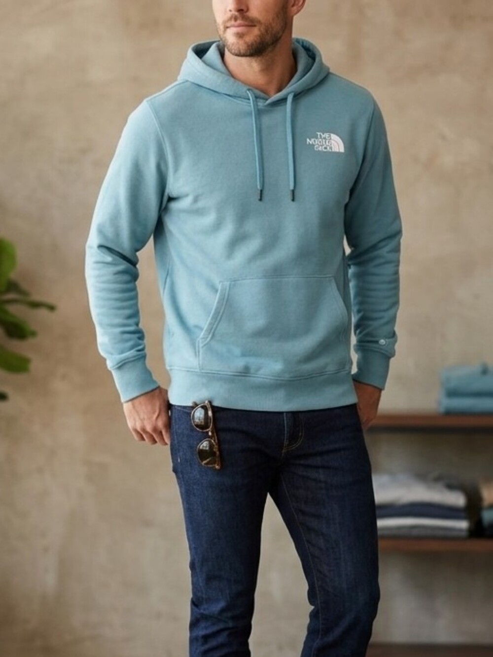 The North Face Red Box "Never Stop Exploring" Hoodie - Blue - Medium